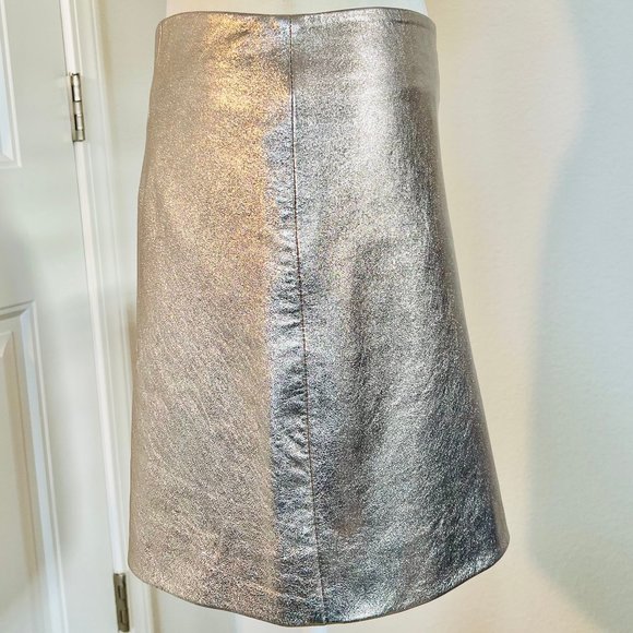 Walter Baker Luxury Haley Silver Metallic A-line Lambskin Leather Mini Skirt - Picture 10 of 15